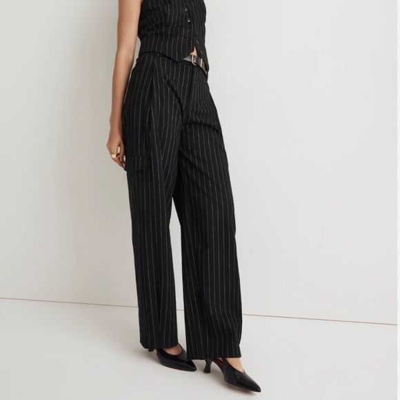Madewell Cargo Pants in Pinstripe N0081 High Rise Pleated Waist Wool Blend US 10 - Picture 6 of 10